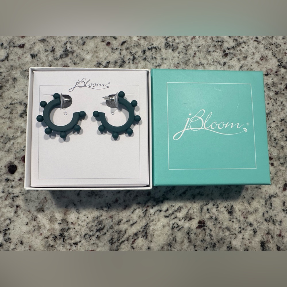 jBloom Teal Studded Hoop Earrings | Matte Geometric Statement Hoops